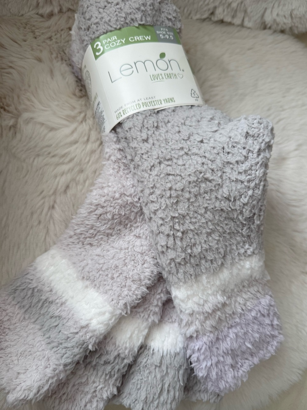Three pairs of new cozy fuzzy Lemon brand socks